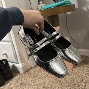 NWOT Steve Madden Silver Metallic Ballet Flats with Straps